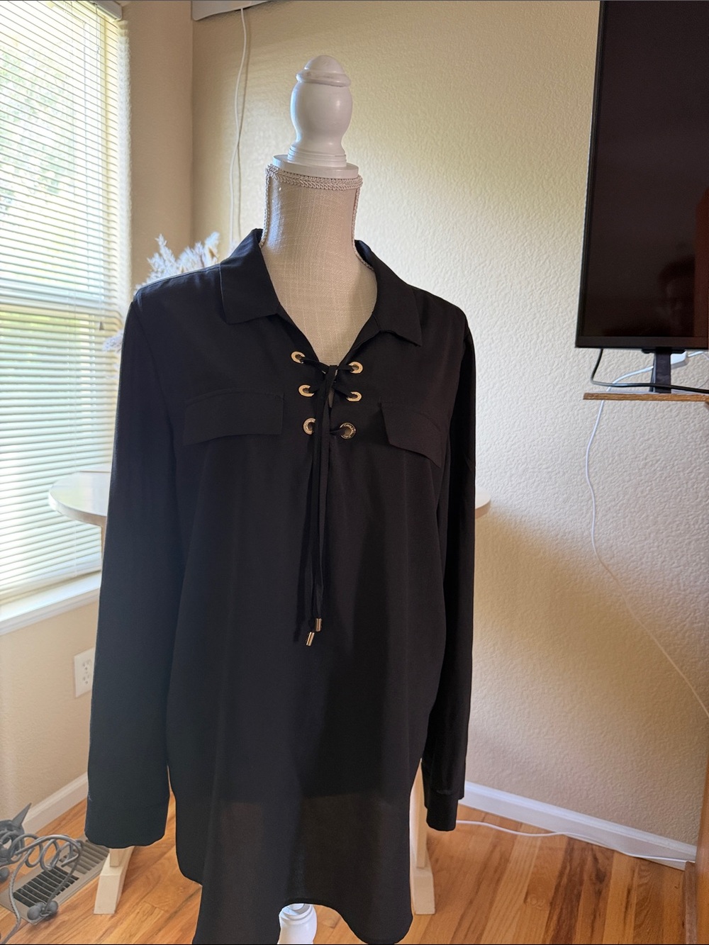 Calvin Klein Black Lace-Up Shirt